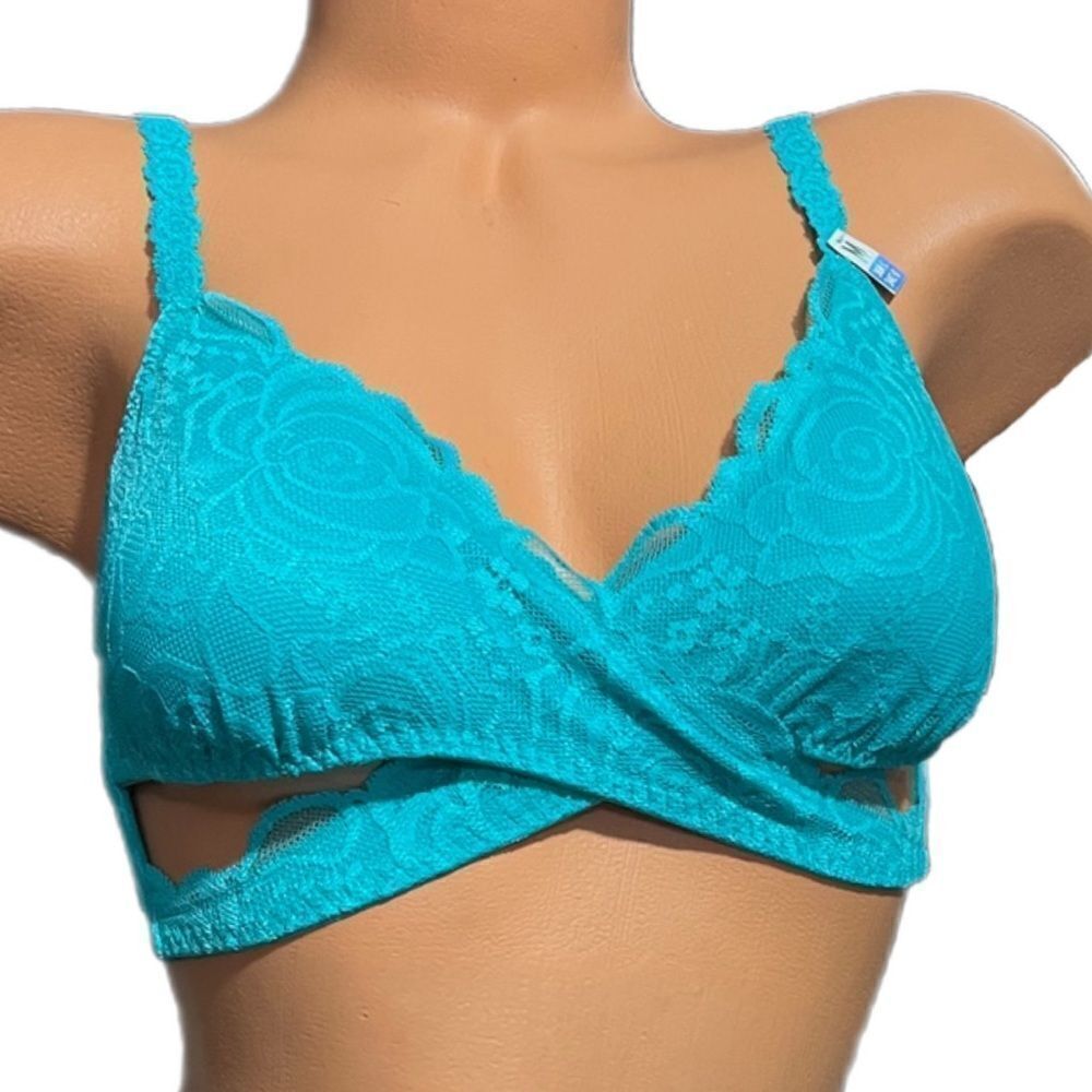 Victoria’s Secret Pink Lightly Padded Wrap lace Wireless Bralette Bra Teal M